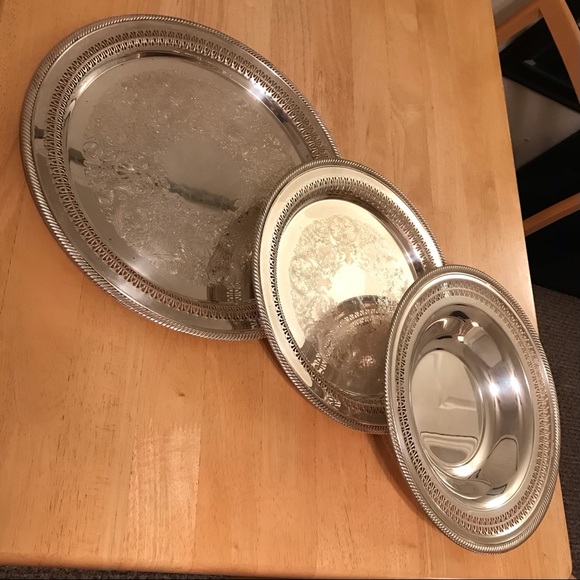 3pc “pure/fine” silver serving set includes a sml, lrg tray & matching bowl - Picture 2 of 12